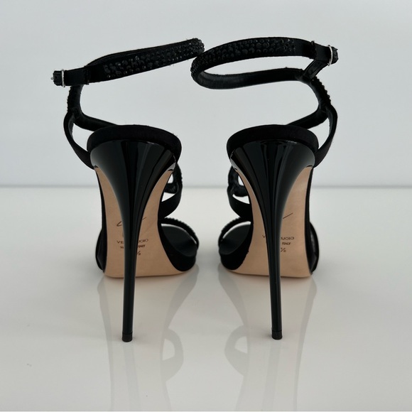 GIUSEPPE ZANOTTI BLACK SATIN CRYSTAL STUNNING SANDALS SIZE IT 37.5 / US 7.5 NEW! - Picture 15 of 17